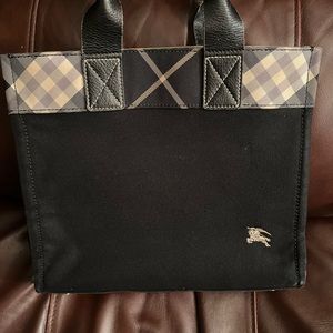 COPY - EUC Burberry Blue label black canvas tote with classic plaid border
